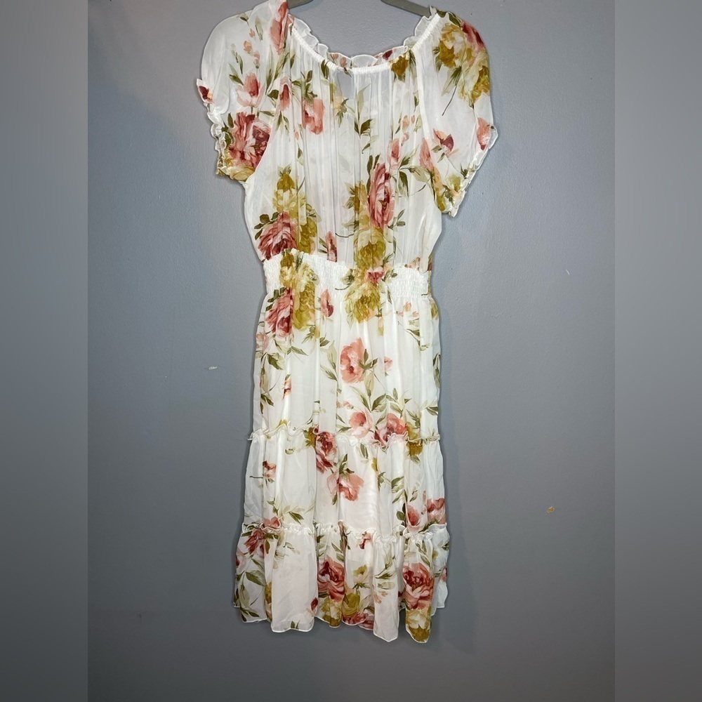 Kate and Lily Floral Peony Maxi Dress Size 12 Tiered Sheer Sleeve - Picture 6 of 10